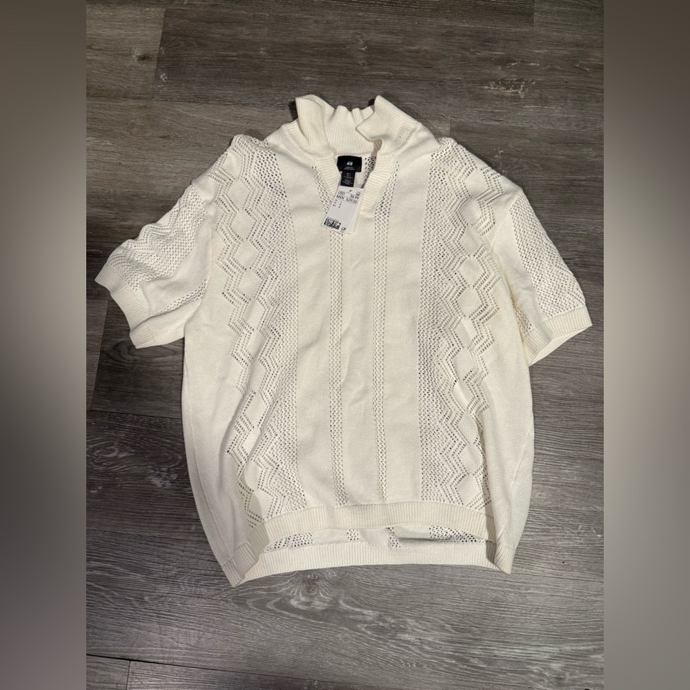 Cream Knit Short Sleeve Sweater